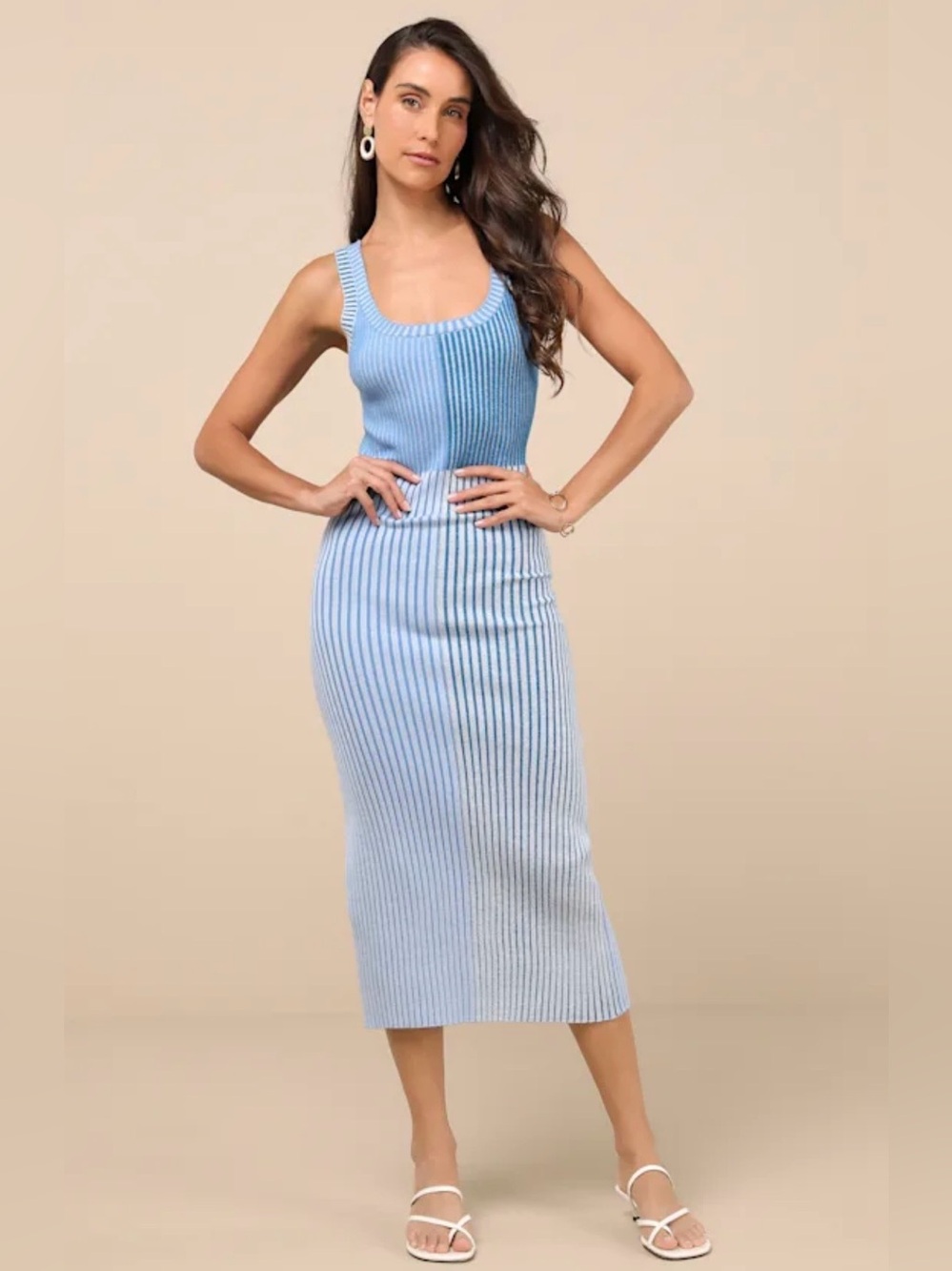 Lulus Radiant Personality Blue Color Block Ribbed Knit Midi Dress - Size S 💙🩵